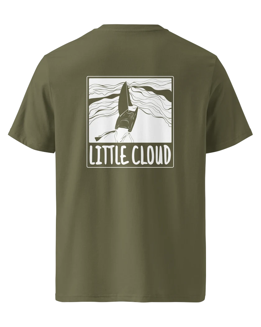 The Passage t-shirt, the boat framed in white on khaki
